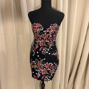 Vibrant Floral Strapless Dress